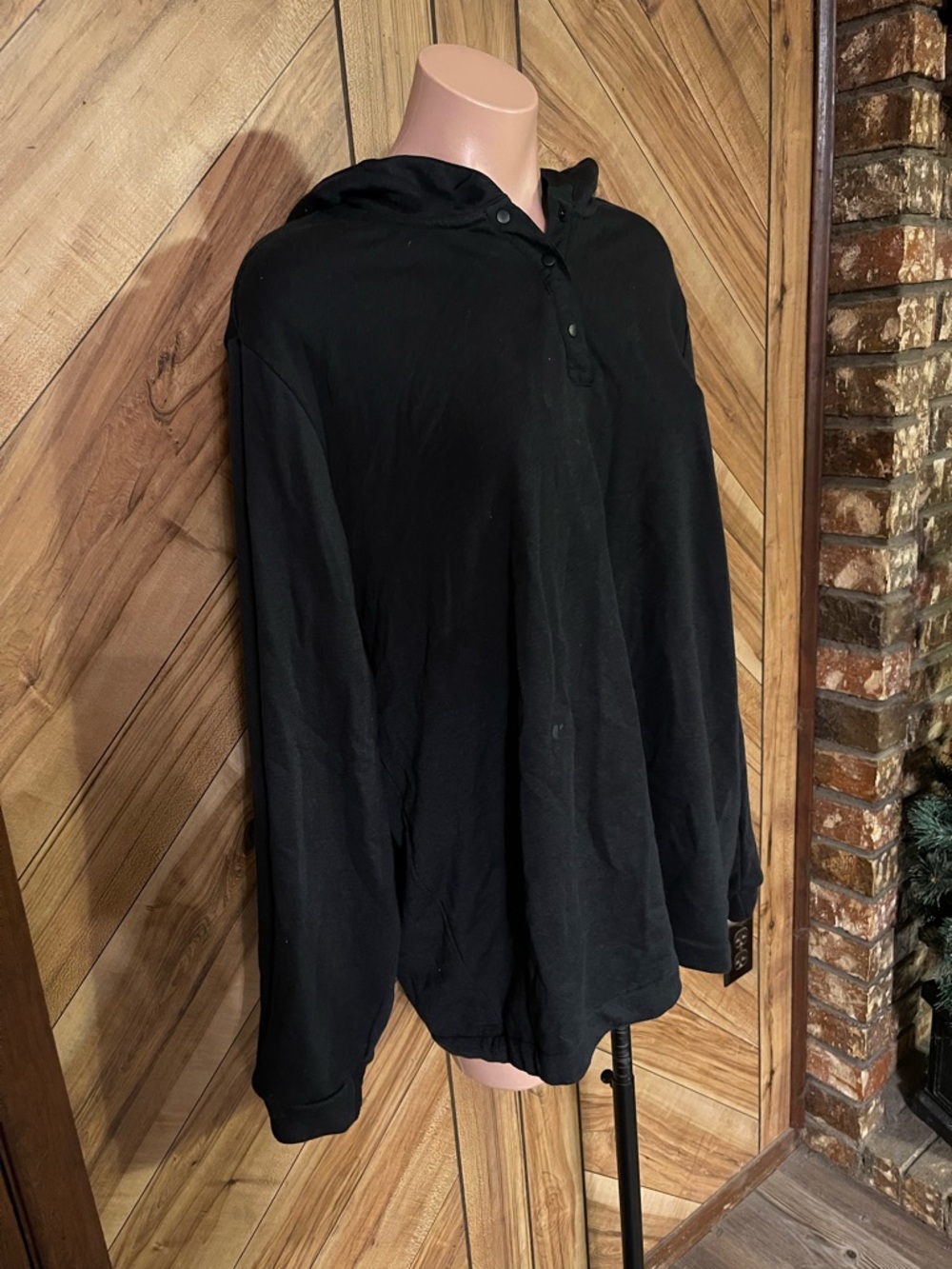 Adidas Women’s 2X Black Henley Snap Hoodie Long Sleeve Sweatshirt Pullover - Picture 4 of 10
